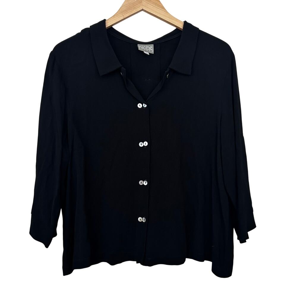 Niche Nilgun Derman Black Button Front Shirt Sz L